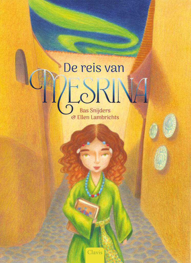 Cover prentenboek De Reis van Mesrina door Bas Snijders en Ellen Lambrichts. Uitgeverij Clavis.